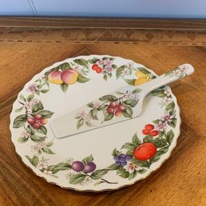 Andrea By Sadek Fruit and Blossom Porcelain Pie and Cake Plate with Server